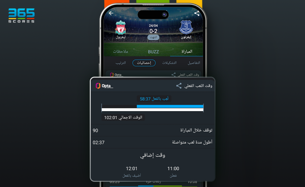 خاصية وقت اللعب الفعلي عبر 365Scores