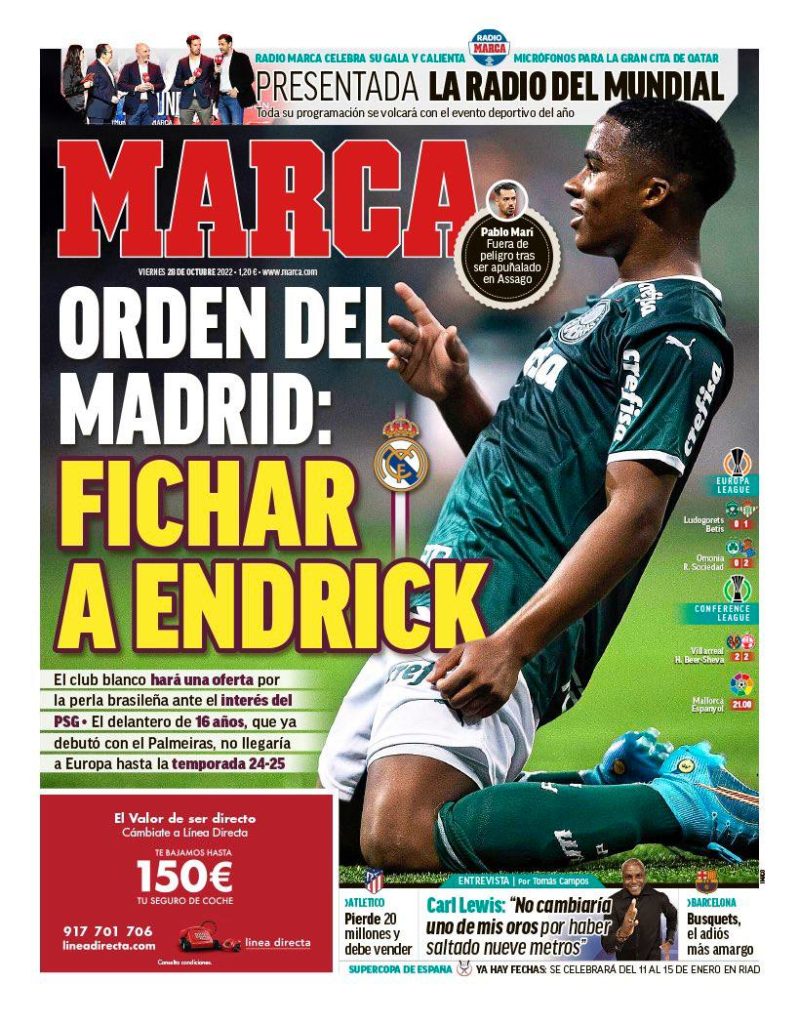 La portada de MARCA con el interés del Real Madrid por Endrick.