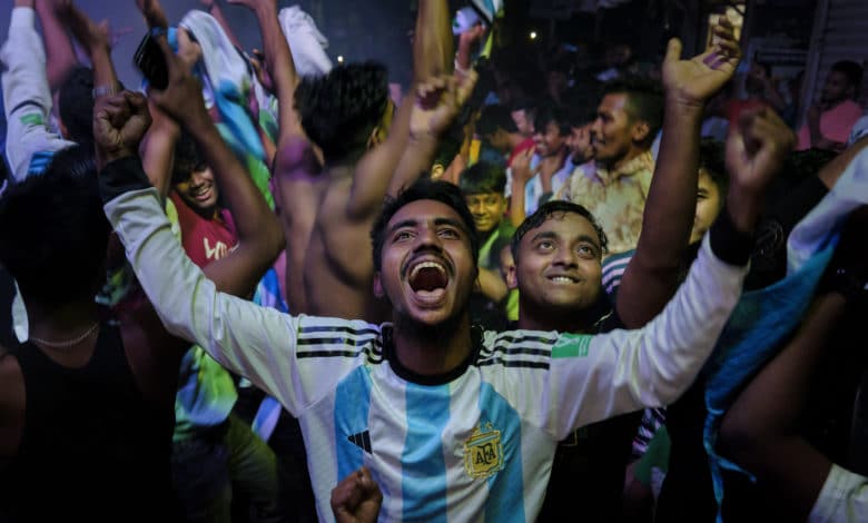 A Bangladeshi man celebrates Argentina's victory