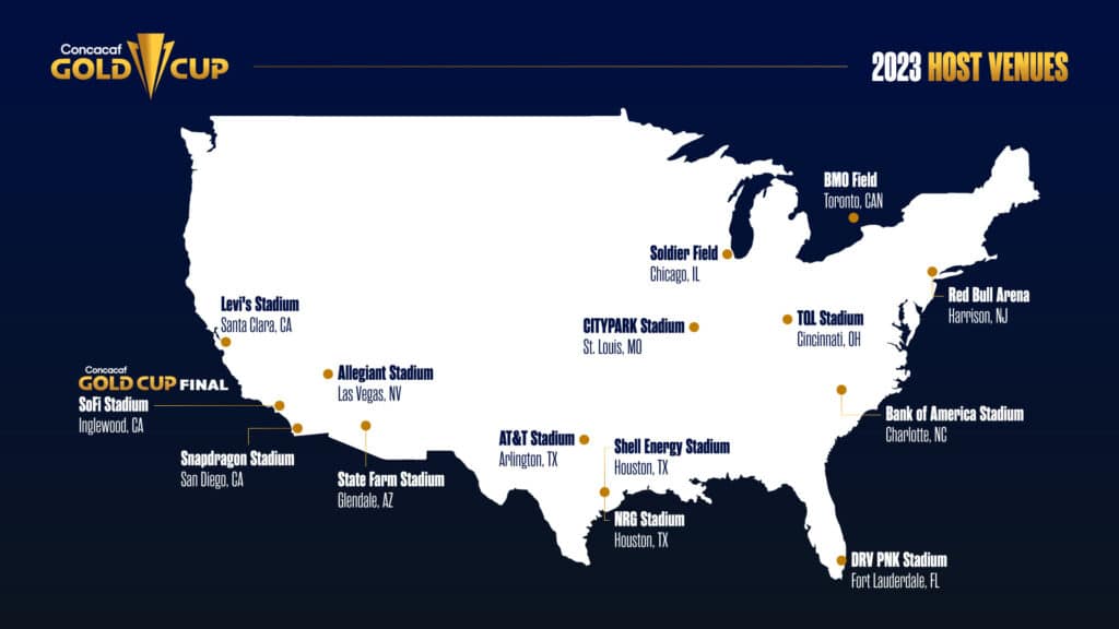 los 15 estadios de la Gold Cup (Fuente CONCACAF)