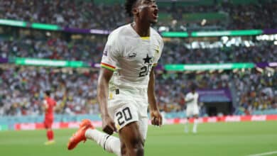 AL RAYYAN, QATAR - NOVEMBER 28: Mohammed Kudus of Ghana celebrates scoring their team's second goal during the FIFA World Cup Qatar 2022 Group H match between Korea Republic and Ghana at Education City Stadium on November 28, 2022 in Al Rayyan, Qatar. (Photo by Alex