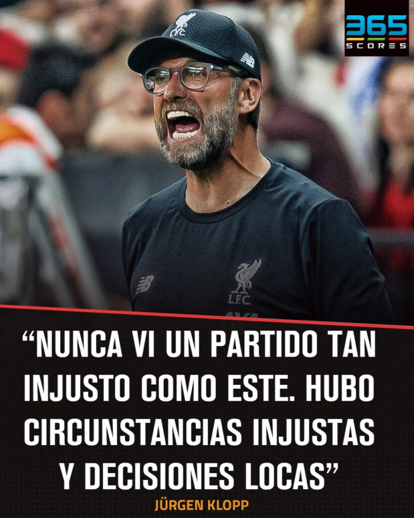 Jurgen Klopp expresó su enojo con el erro arbitral en el Tottenham vs Liverpool de la Premier league. Foto: 365Scores.