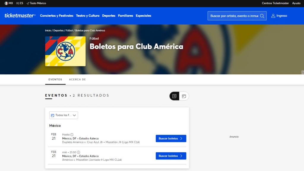 boletos América vs Chivas Azteca_concacaf ticketmaster resultados