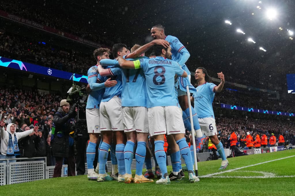 Manchester City festejando, uno de los mejores clubes del mundo.