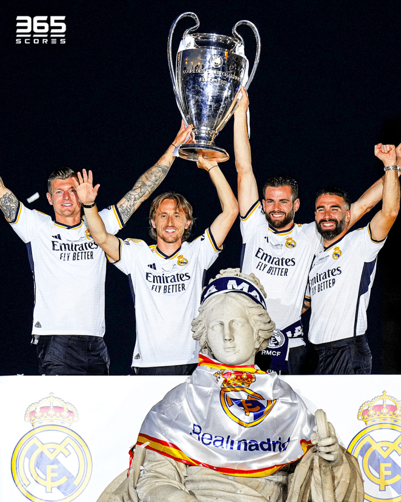 El Real Madrid y sus festejos en Cibeles tras ganar la Champions League 2023/24. Foto: Getty Images.