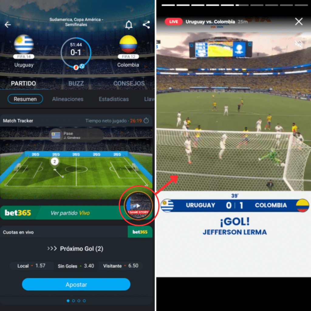 365 app goles video copa américa