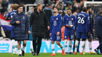 Jugadores del Chelsea al final del partido de la Premier League 2022-23 ante Newcastle United en St. James Park. Chelsea vs América