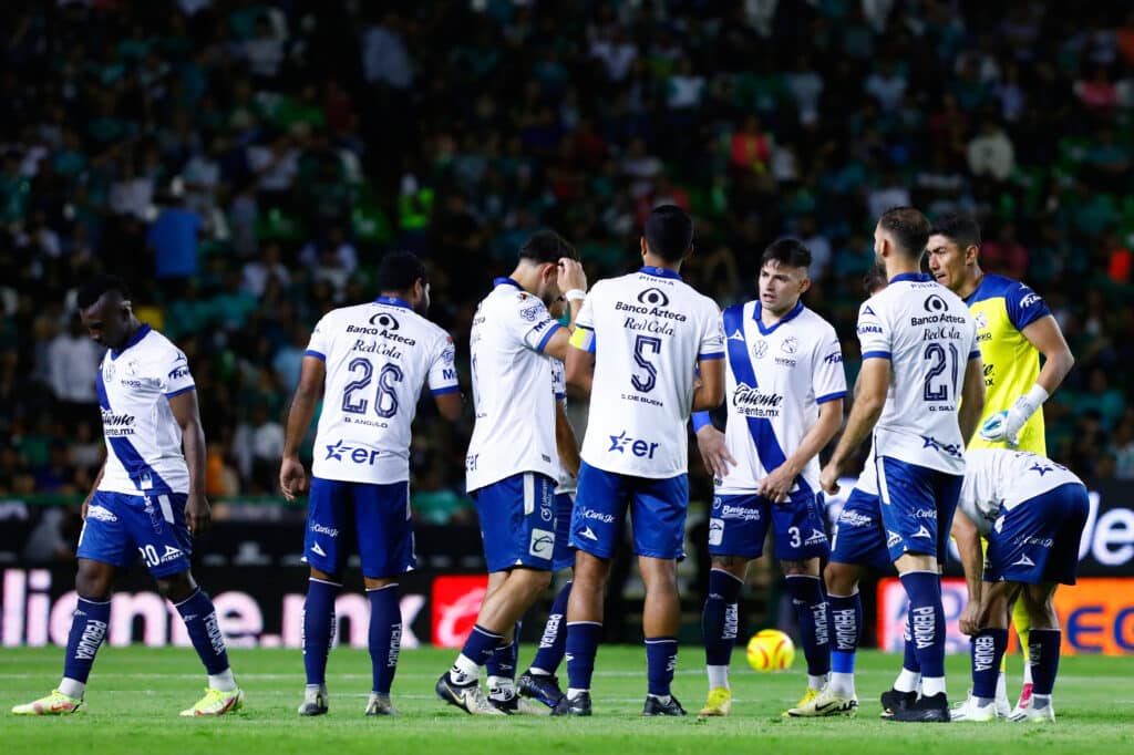 Jugadores de Puebla en el partido vs León del Torneo Clausura 2024 de la Liga MX