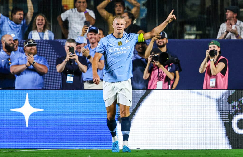 Manchester United vs Manchester City: Erling Haaland es la gran amenaza de Pep Guardiola para este duelo de Community Shield(North Carolina, USA.  Photo by Ross MacDonald/SNS Group via Getty Images)