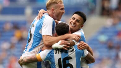 Argentina vs. Ucrania festejo del gol de Tiago Almada en los Juegos Olímpicos 2024