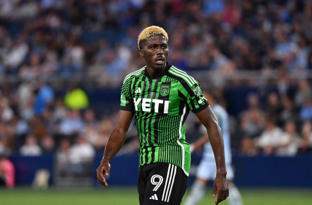 Gyasi Zardes, delantero del Austin FC en un partido de la MLS de la temporada 2023. Pumas vs Austin. Monterrey vs Austin Los Ángeles vs Austin FC