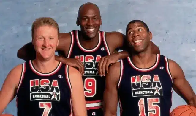 Larry Bird, Michael Jordan y Magic Jonhson, las tres leyendas de la NBA. 