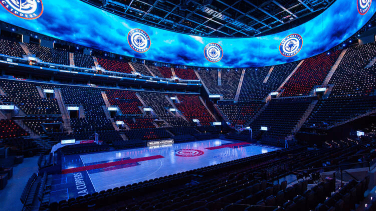 La pantalla 360, una de las grandes novedades del nuevo estadio de Los Ángeles Clippers.