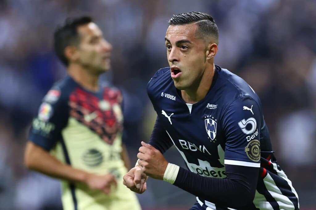 Rogelio Funes Mori celebra su gol en la final de Concachampions CONCACAF Champions League 2021 Monterrey vs America en el estadio BBVA