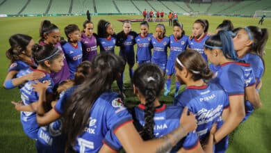 Jugadoras celestes antes del partido de Santos Laguna vs Cruz Azul del Torneo Clausura 2024 Liga MX Femenil Chivas vs Cruz Azul