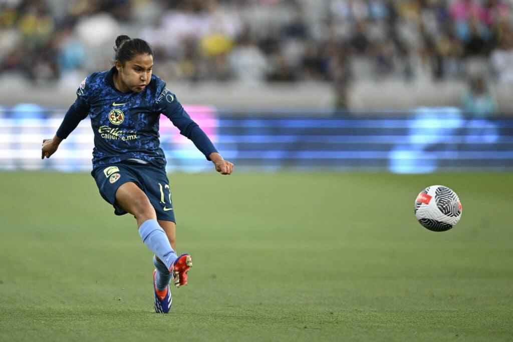 María Mauleon en el juego de América vs San Diego Wave FC en la Summer Cup 2024.  Liga MX Femenil