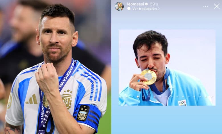 Cruce de Lionel Messi con Maligno Torres medallista oro de los de los Juegos Olímpicos de París 2024