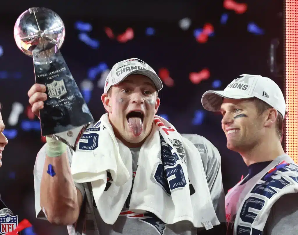 Rob Gronkowski y Tom Brady, lideres de unos New England Patriots que tocaron el cielo de la NFL. 