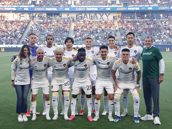 Jugadores de Los Angeles Galaxy antes del partido de la Leagues Cup 2024. Chivas vs Galaxy Seattle Sounders vs Galaxy