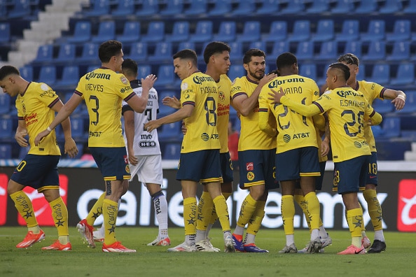 Jugadores del América celebrado un gol vs Querétaro en partido del Apertura 2024. América Apertura 2024. América vs Puebla