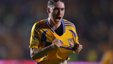 Marcelo Flores celebra su gol en el juego de Tigres vs América en el Apertura 2024 de la Liga MX. Tigres vs New York City Pumas vs Tigres