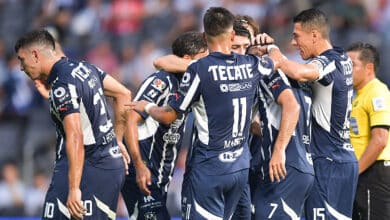 Jugadores de Monterrey celebran la anotación en el partido vs Queretaro en el Apertura 2024 de la Liga MX. Monterrey vs Pumas Martín Demichelis Tijuana vs Monterrey Lucas Ocampos