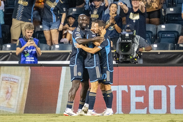 Tai Baribo celebra su gol en el juego  Philadelphia Union vs Charlotte FC en la Leagues Cup 2024. Cincinnati vs Philadelphia