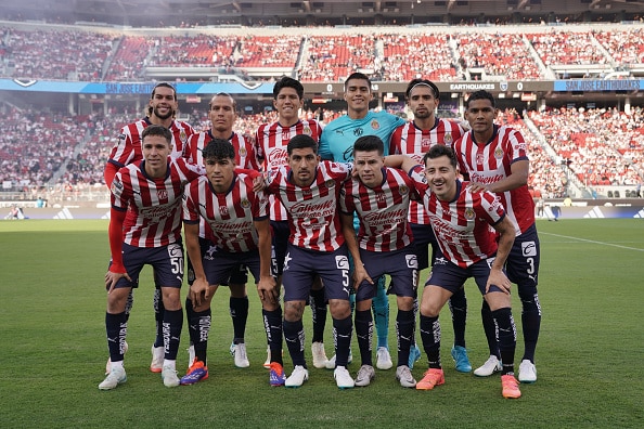 Jugadores de Chivas antes del partido de la Leagues Cup 2024. Chivas vs Galaxy