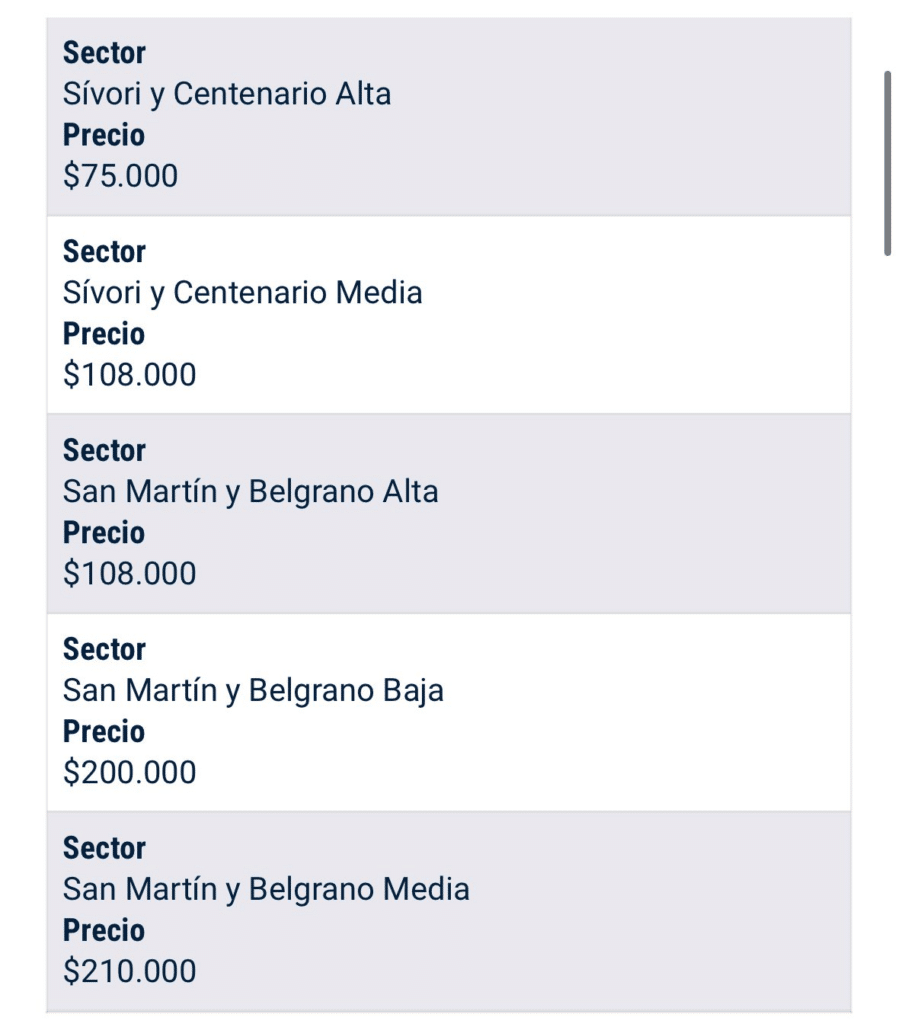 precios de argentina chile sin entradas populares