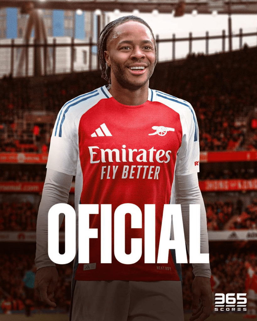 Raheem Sterling: Nuevo jugador del Arsenal. Uno de los grandes bombazos en el Deadline Day 2024. Foto: 365Scores App.