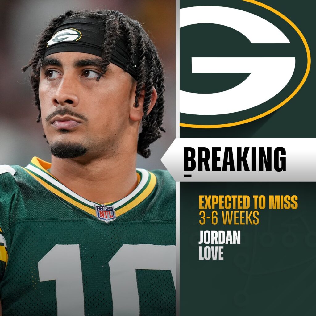 Green Bay Packers no podrá contar con Jordan Love por 3 a 6 semanas. (@NFL)