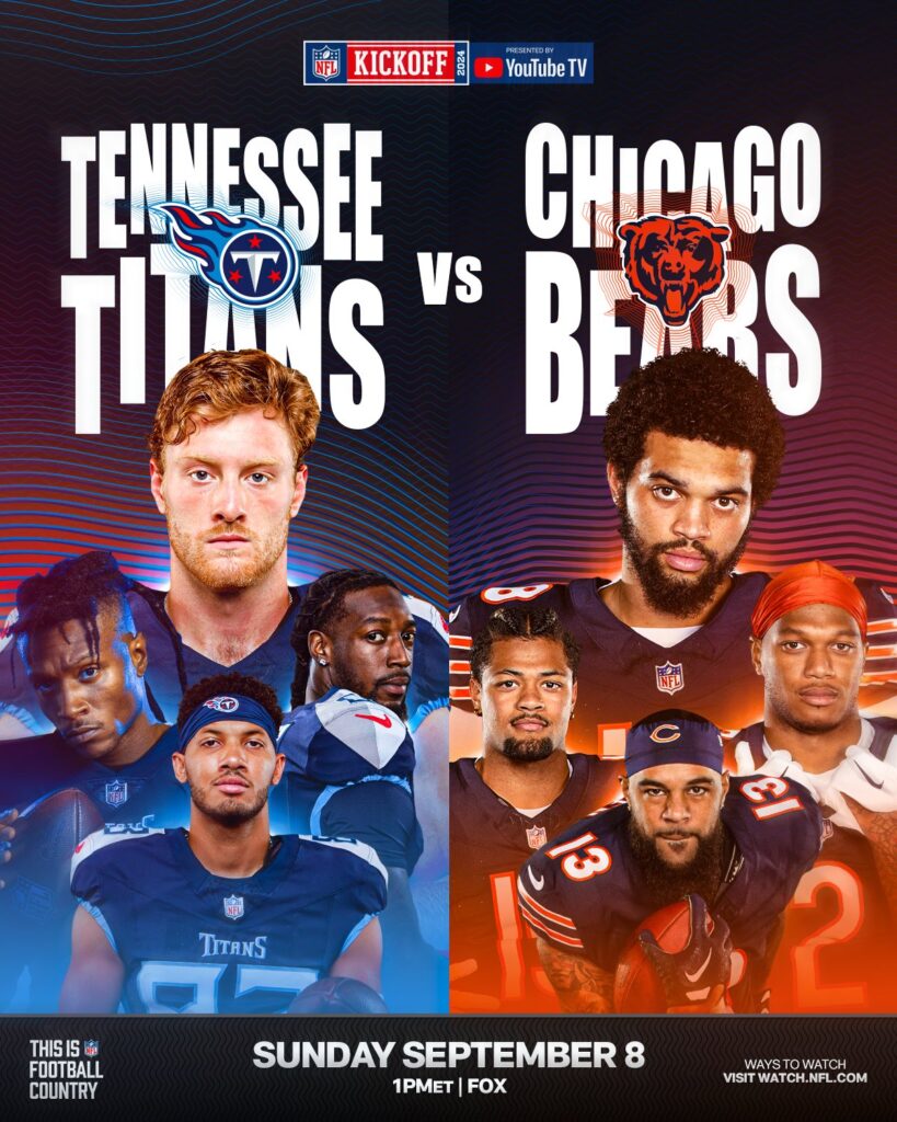 El poster para el encuentro entre Chicago Bears vs Tennessee Titans de la NFL.