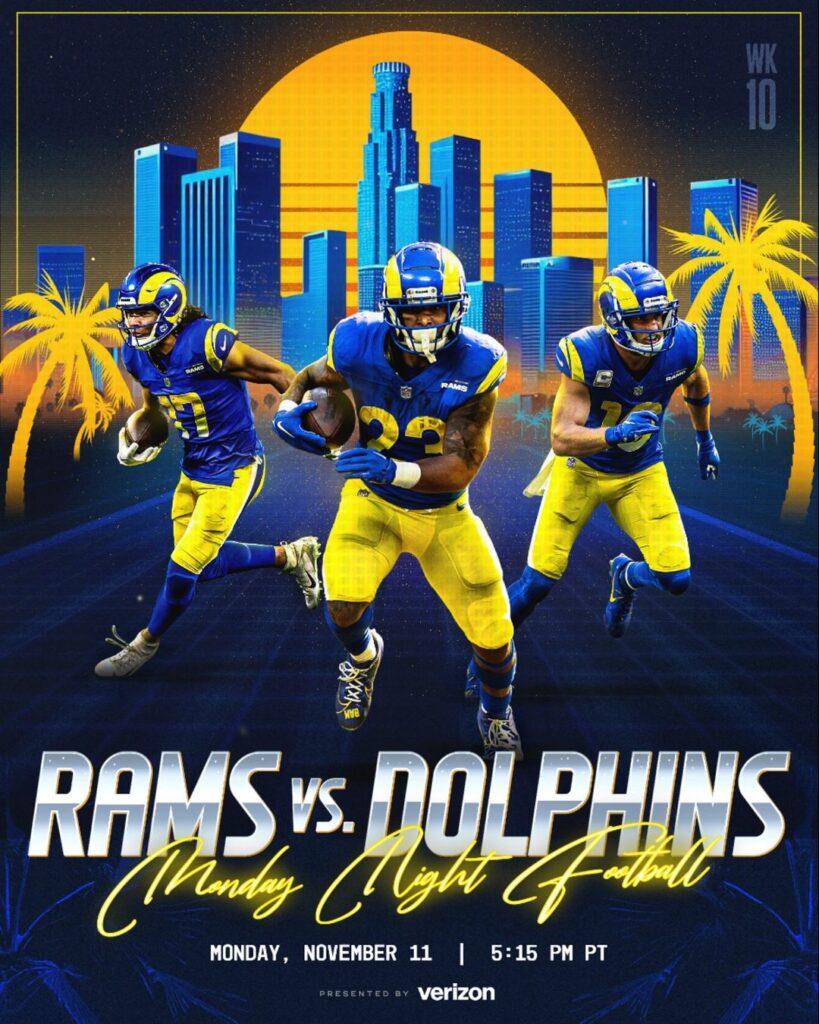 Los Ángeles Rams vs Miami Dolphins será el cierre de la Jornada 10 de la NFL.