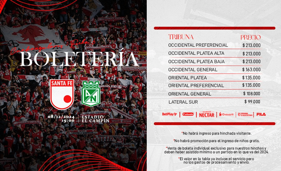 boletos santa fe vs atletico nacional