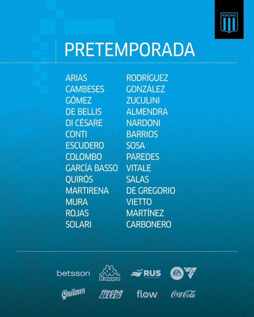 Sin Juanfer Quintero, los convocados para la pretemporada de Racing