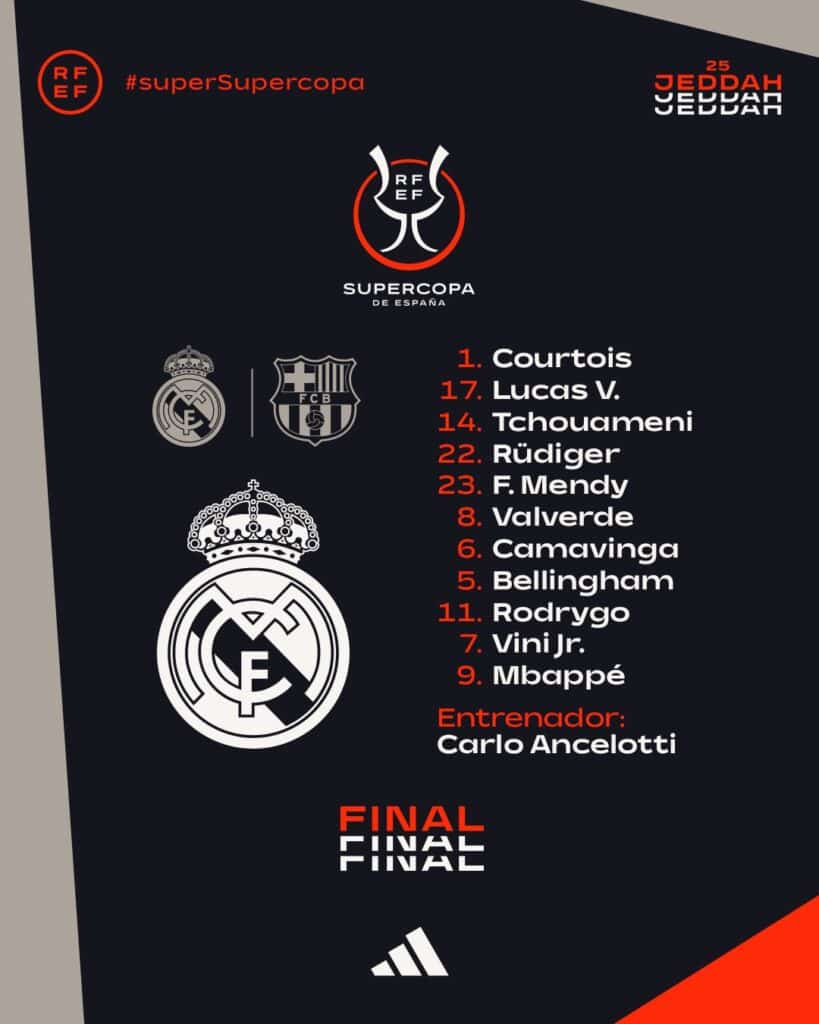 Alineación Real Madrid Supercopa 2025