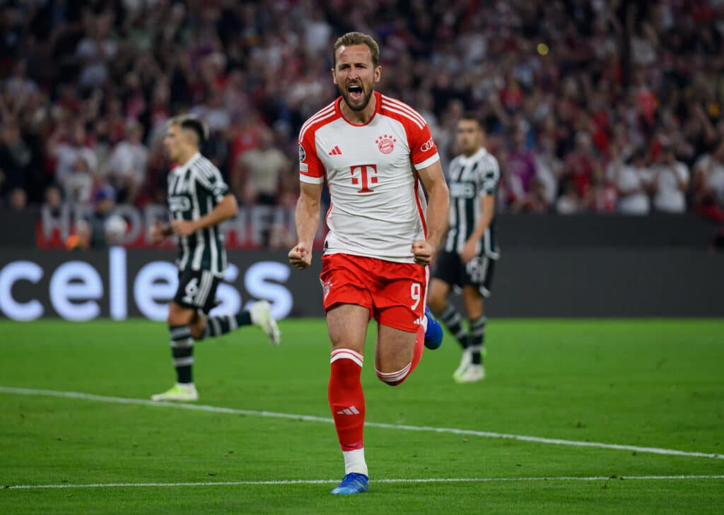 Harry Kane scores and celebrates another goal on German soil. Will he finally win a trophy with h Bayern Munich?