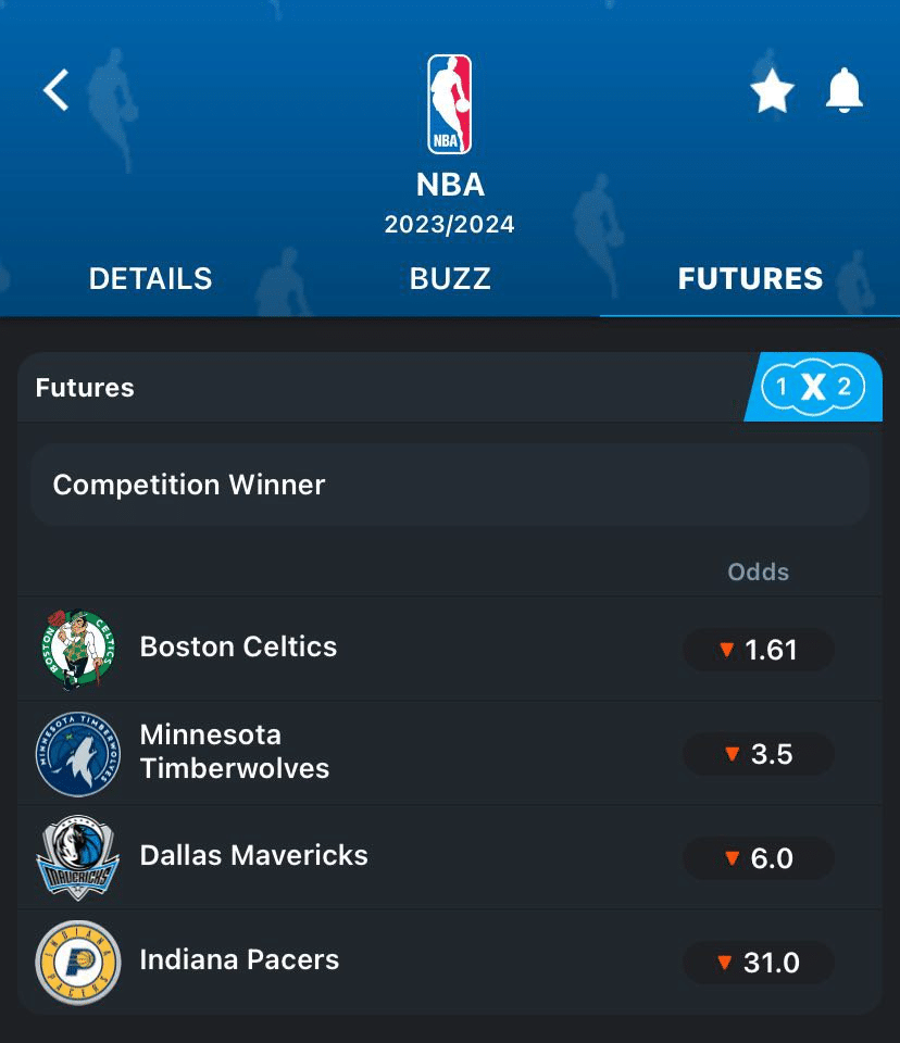 365Scores' NBA Outrights/Futures page