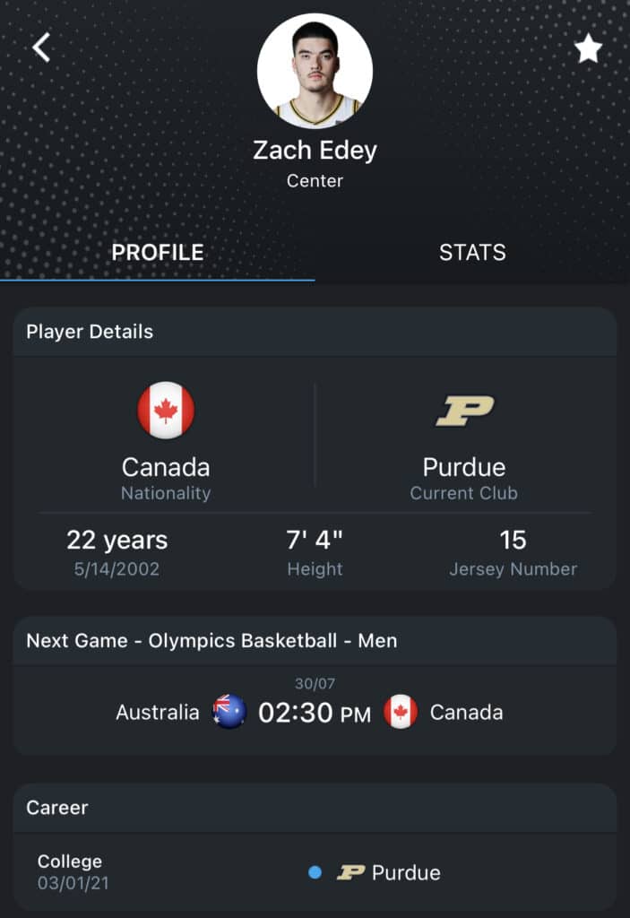 NBA Draft prospect Zach Edey's Player Profile on 365Scores