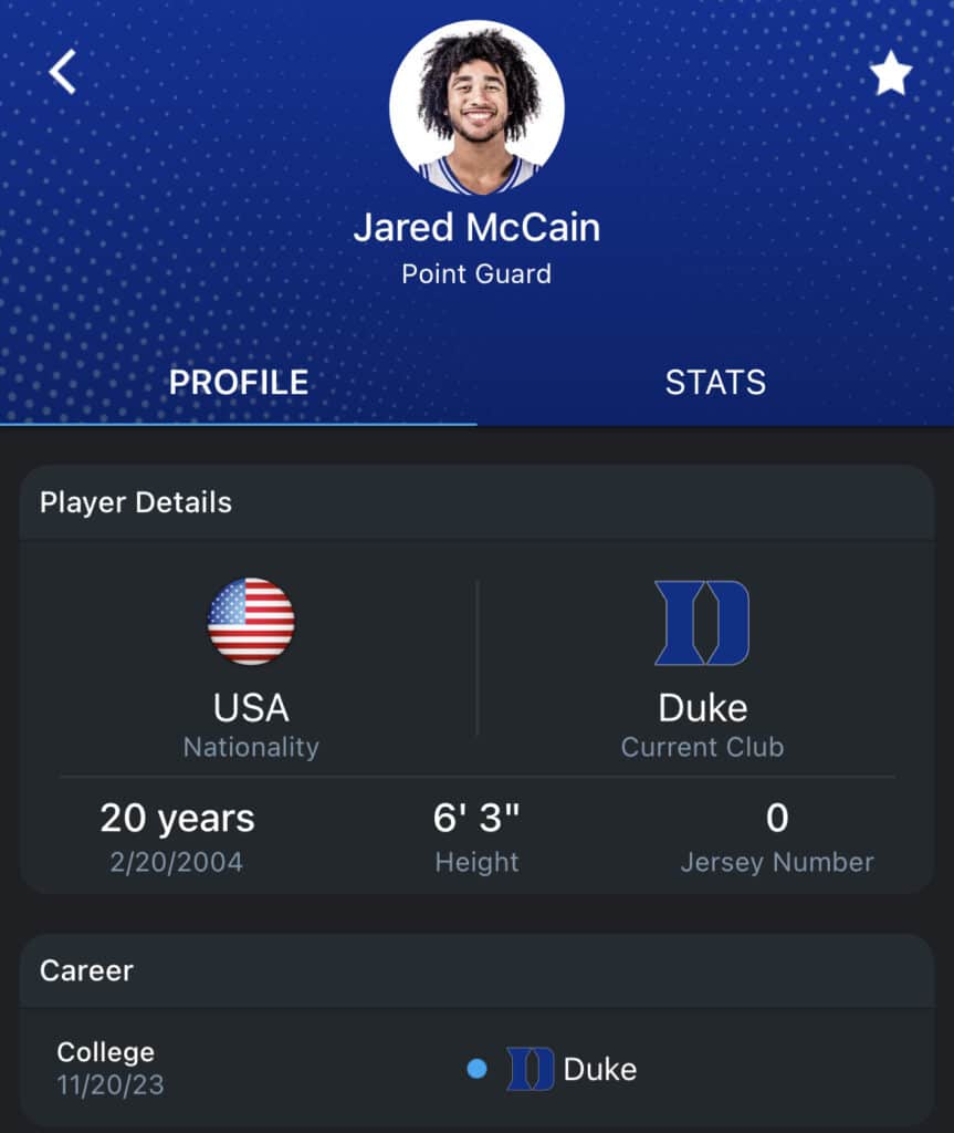NBA Draft prospect Jared McCain's Player Profile on 365Scores