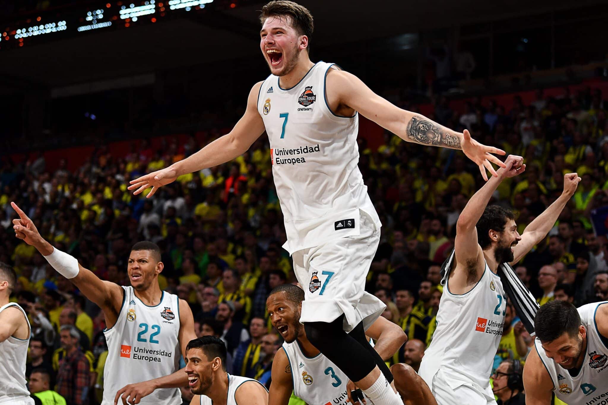 Luka Doncic playing for his home country of Slovenia