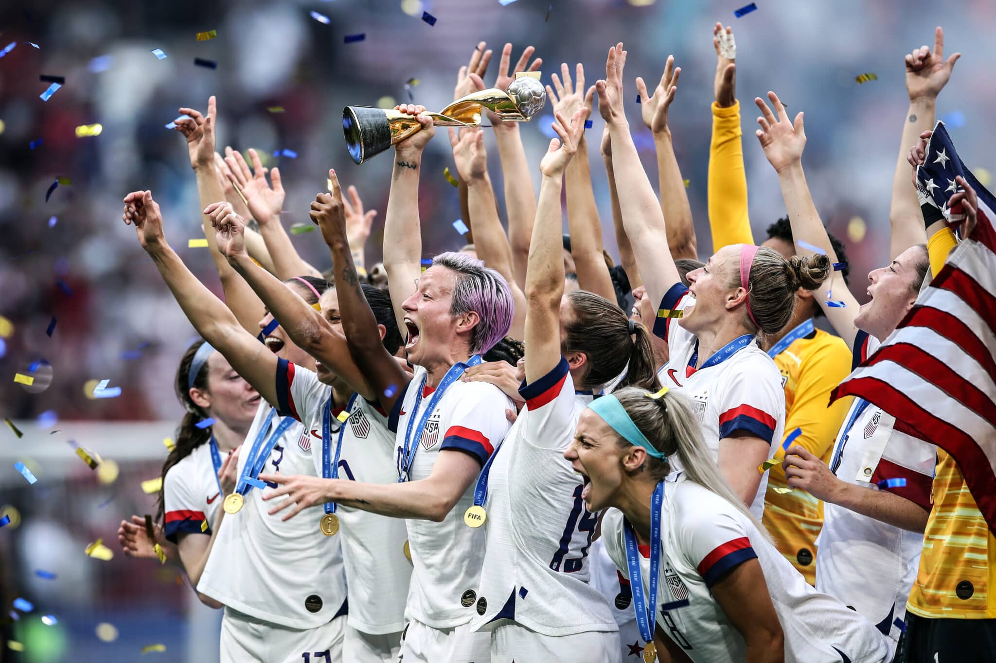 U.S. Women's Soccer Team celebrating its victory.