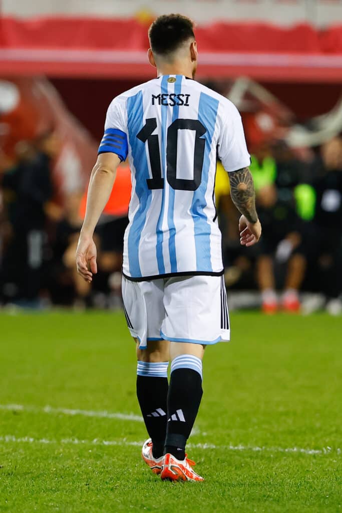 Lionel Messi playing for his country of Argentina