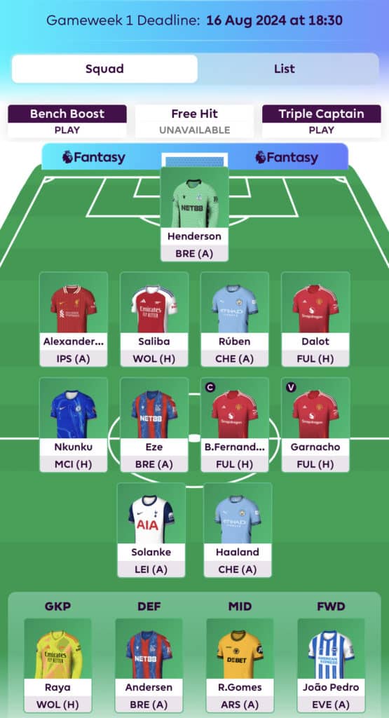 Nicky's FPL team - Week 1