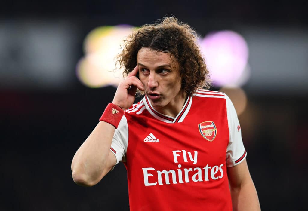 David Luiz of Arsenal gesticulates during the Premier League match 