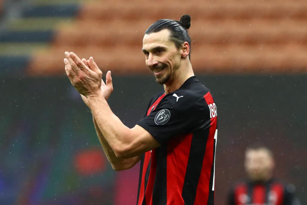 Zlatan Ibrahimovic of AC Milan applauds during the Serie A match