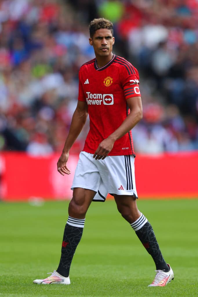 Raphael Varane as a Manchester United player in Old Trafford. 