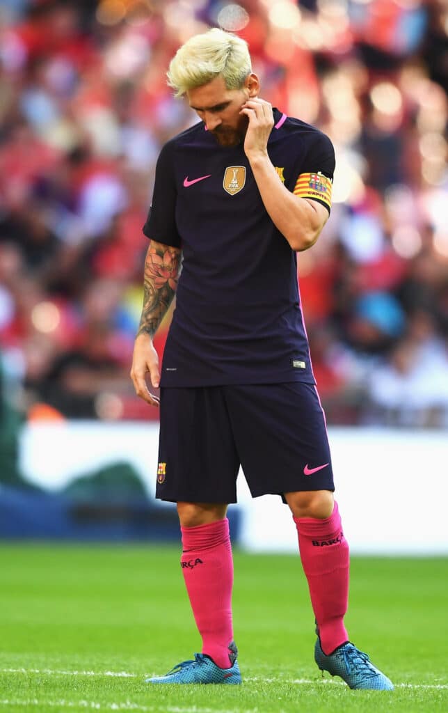 Lionel Messi of Barcelona looks 