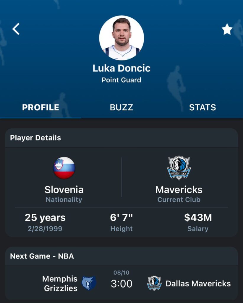 Kylian Mbappe and Luka Doncic profiles on the 365Scores app