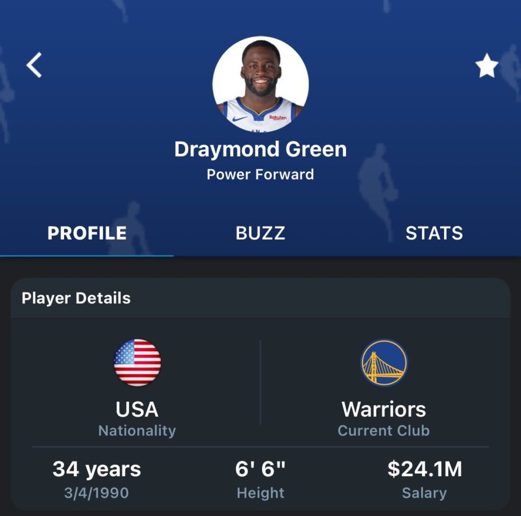 Sergio Ramos and Draymond Green profiles on 365Scores app